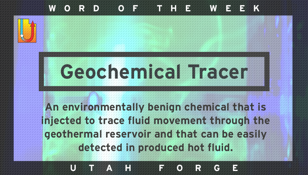Geochemical Tracer: An environmentally benign chemical that is injected to trace fluid movement through the geothermal reservoir and that can be easily detected in produced hot fluid.
